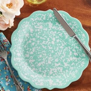 Pioneer Woman Country Splatter Teal Melamine Dinner Plates 10.7" Set of 2‎ NWT